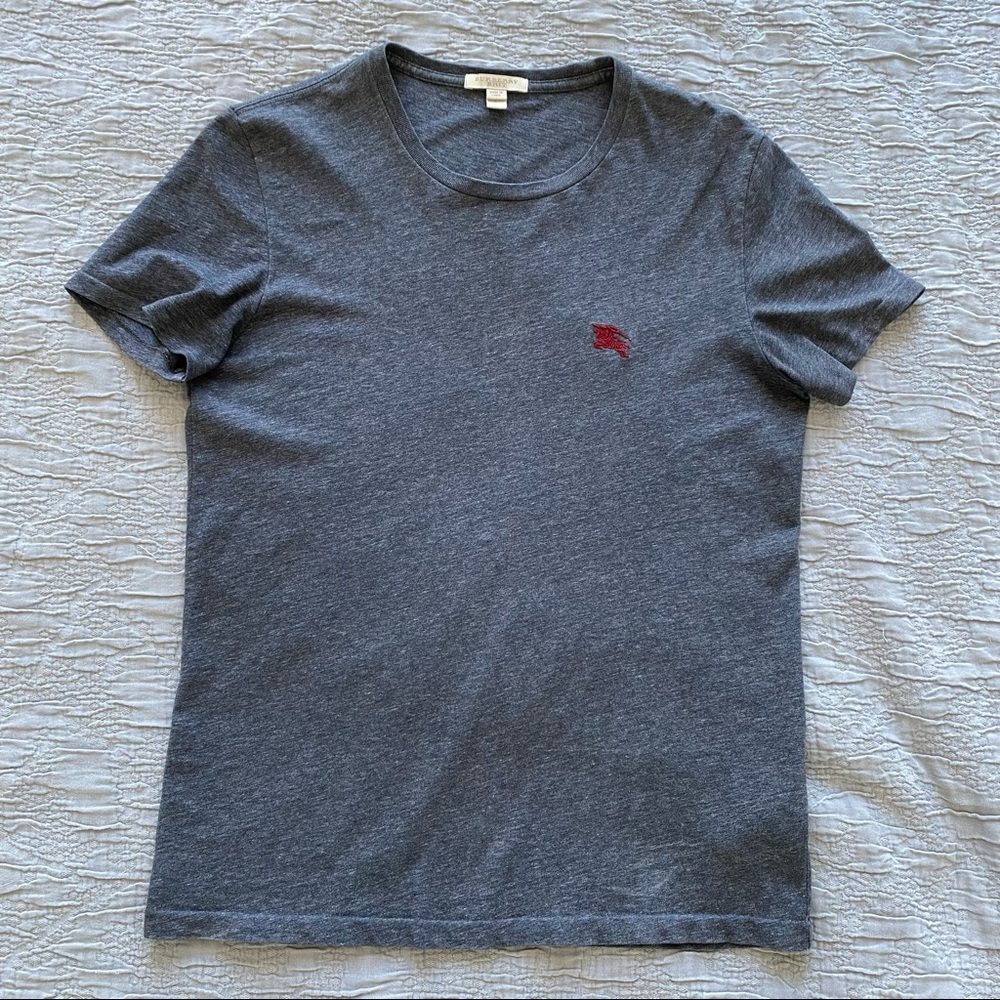 Burberry Brit men crewneck cotton t-shirt, size S, charcoal with burgundy logo